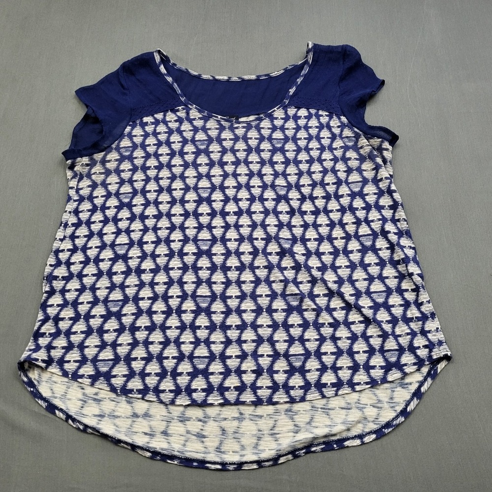 Lucky Brand‎ Women's Blue Geometric Print Short Sleeve Tunic Top Size L